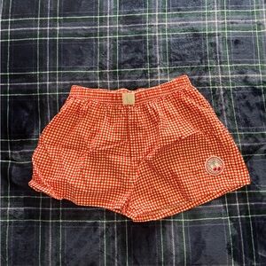 Grayson Charles burnt orange/red gingham boxer style shorts with patch. Size M